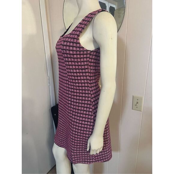 Topshop Mini Checked Pink Pinafore Dress W/Squared Neckline Front Slit Hem Darli - Picture 6 of 10